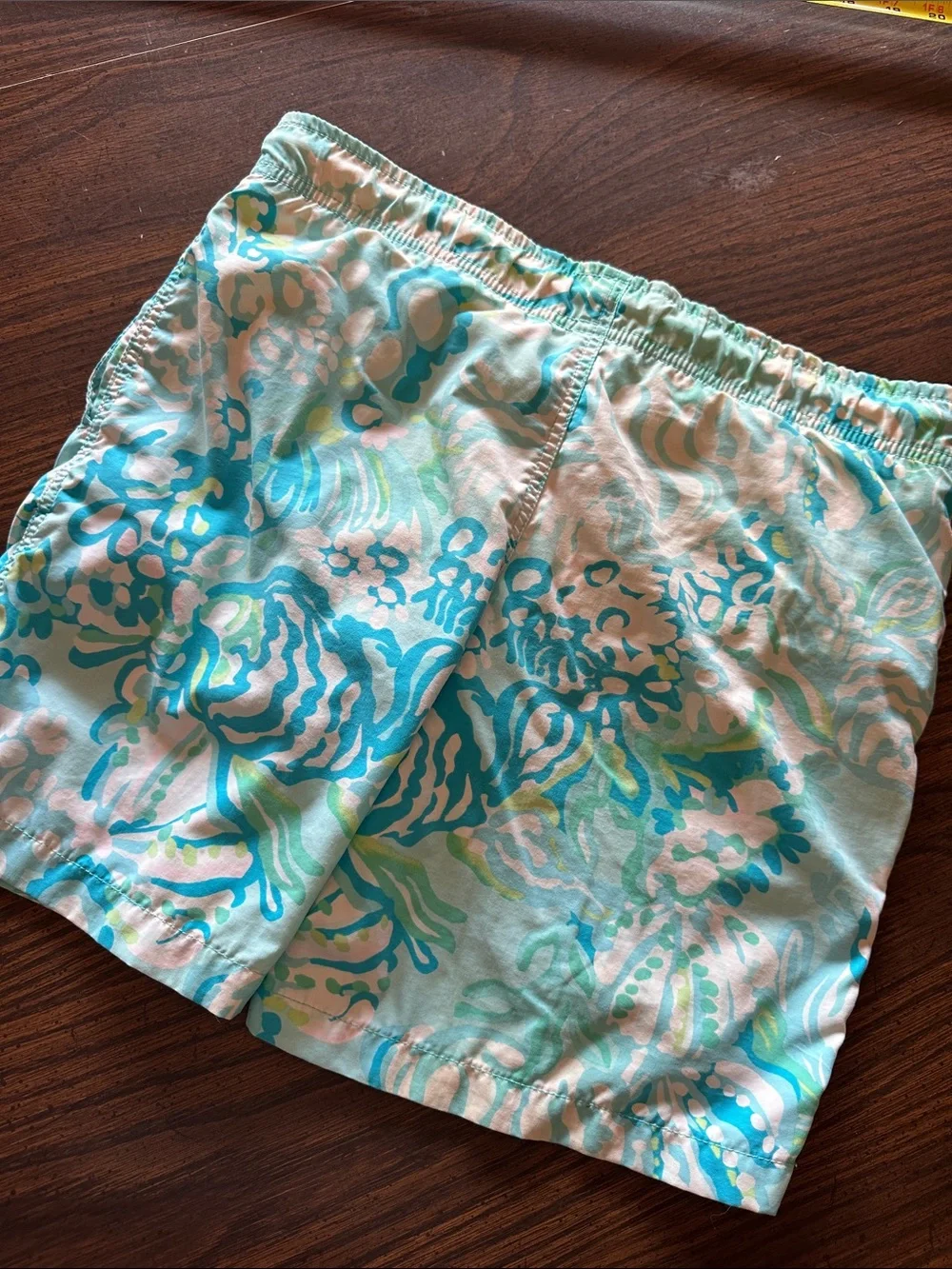 Lilly Pulitzer Turquoise, Aqua & White Printed Swim Shorts